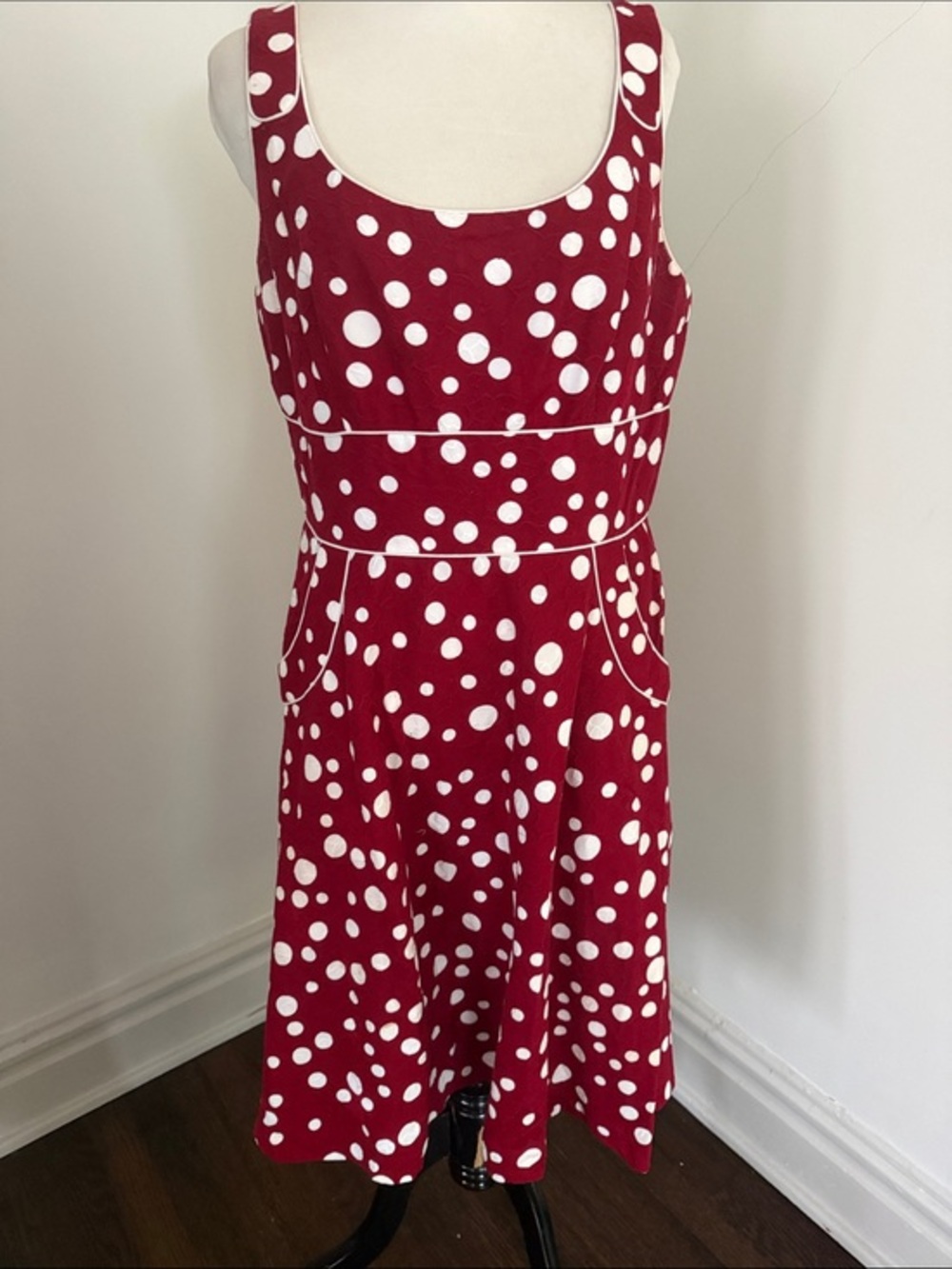 S.L. Fashions white on red polka dot sleeveless dress 12